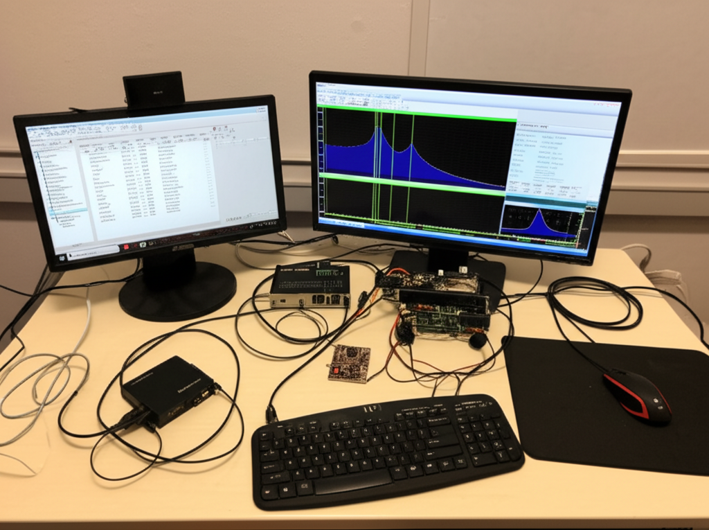 SDR lab setup with PC connected to radio equipment